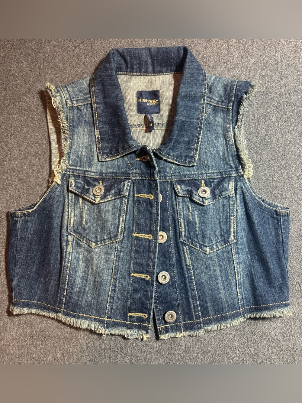 Highway Jeans Distressed Dark & Faded Blue Denim Cropped Vest